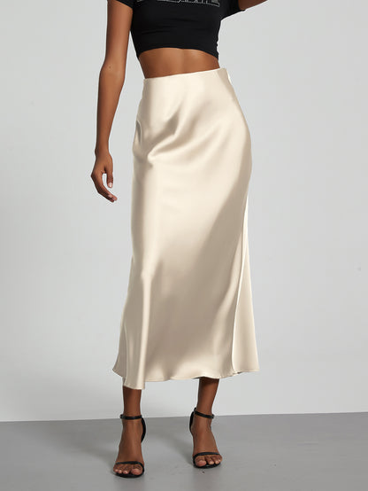 European And American Style Elegant Texture Satin Slimming Straight Mid-length Skirt - fizzle