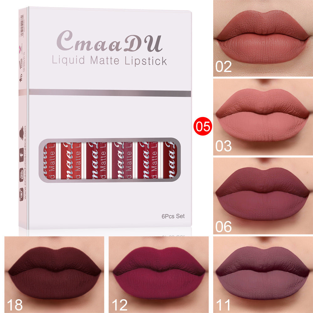 6 Boxes Of Matte Non-stick Cup Waterproof Lipstick Long Lasting Lip Gloss - fizzle