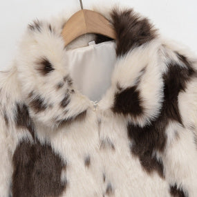 Fashion Temperament Women's Faux Fur Effect Animal Print Coat - fizzle