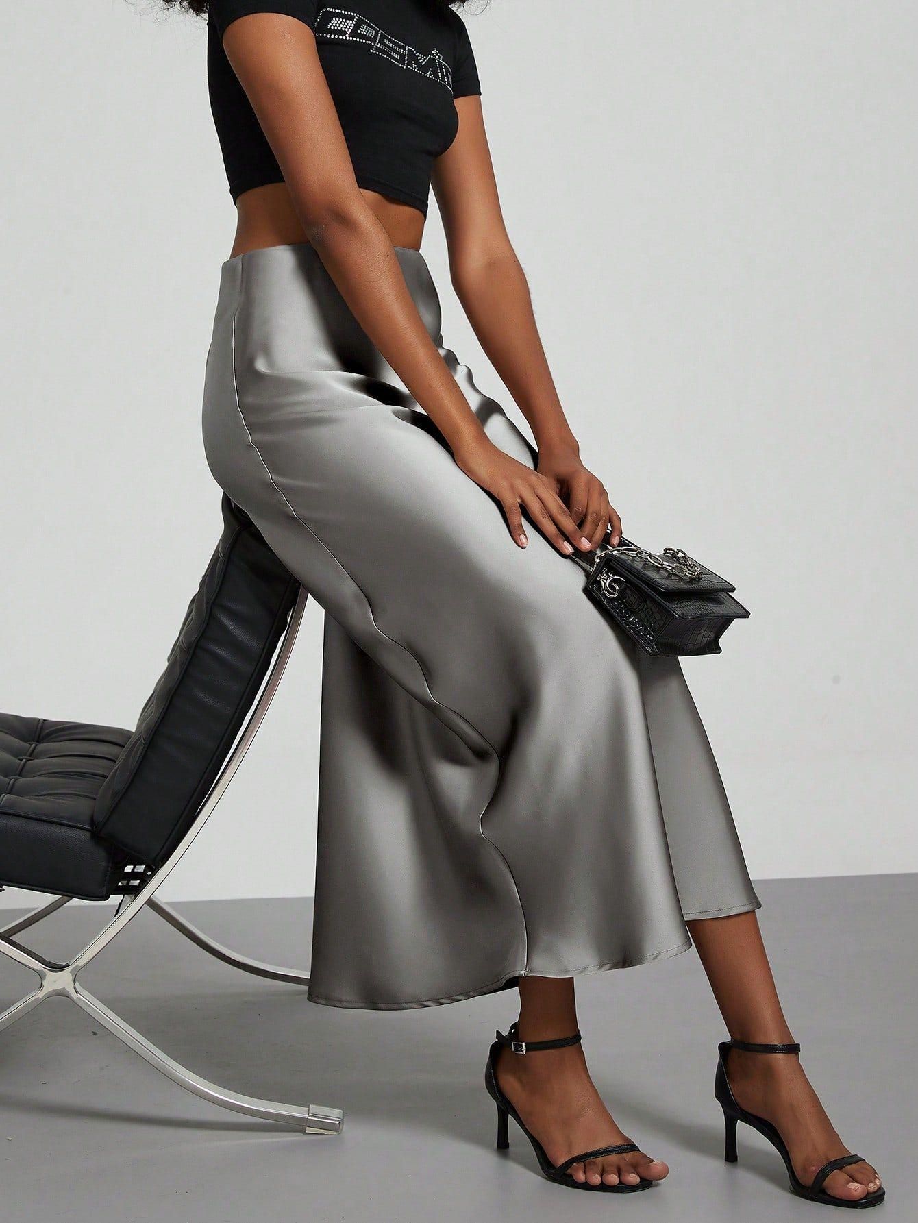 European And American Style Elegant Texture Satin Slimming Straight Mid-length Skirt - fizzle