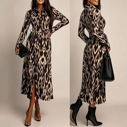 Womens Leopard-print Long-sleeve Dress With Tie-detail - fizzle