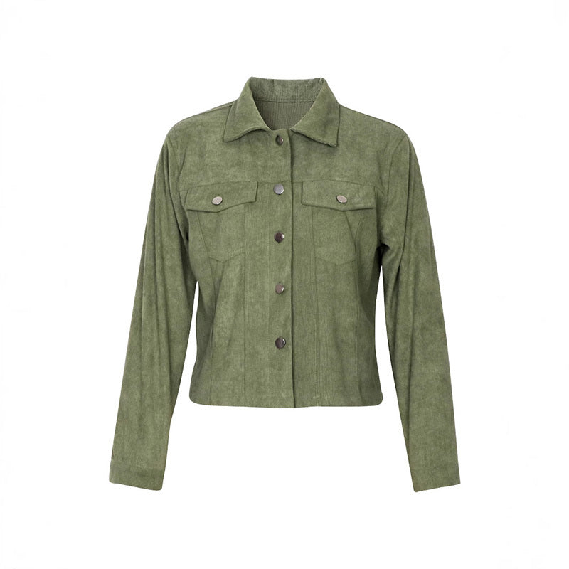 Women's Corduroy Long Sleeve Jacket - Casual Button-Up Coat With Flap Pockets, Fall & Spring Fashion Outerwear - fizzle