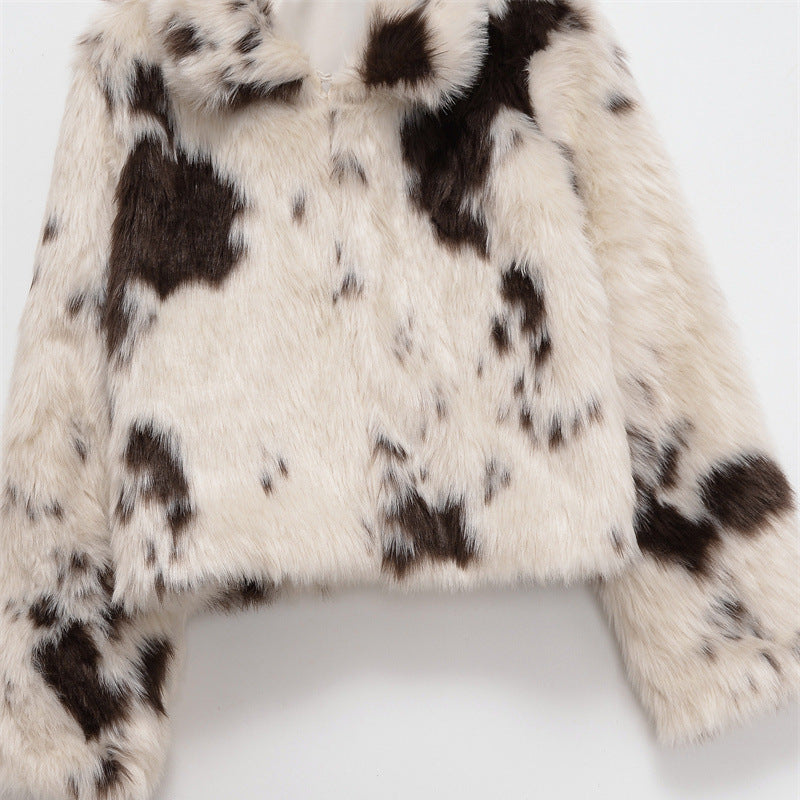 Fashion Temperament Women's Faux Fur Effect Animal Print Coat - fizzle