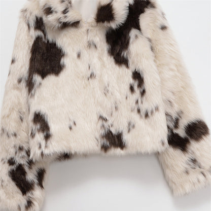 Fashion Temperament Women's Faux Fur Effect Animal Print Coat - fizzle