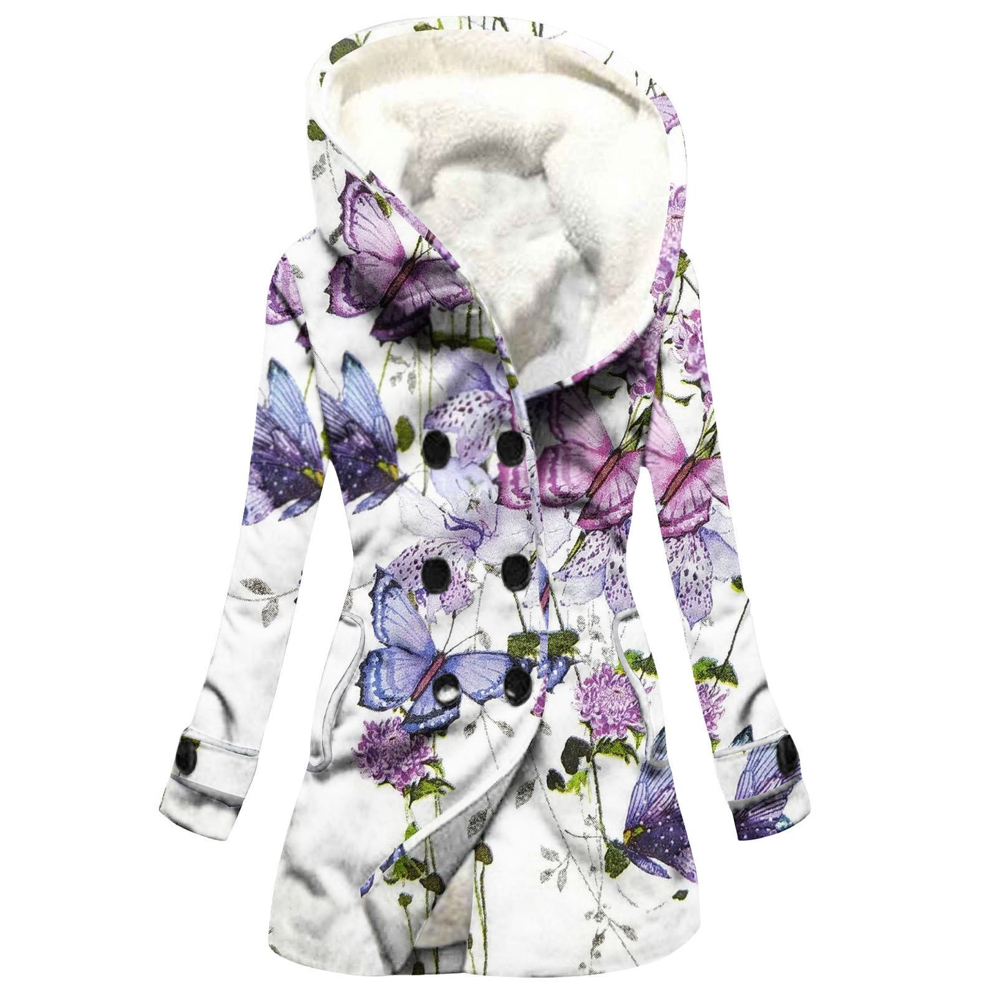 Women's Windbreaker Winter Thickened Stitching Floral Hooded