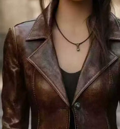 brown leather coat