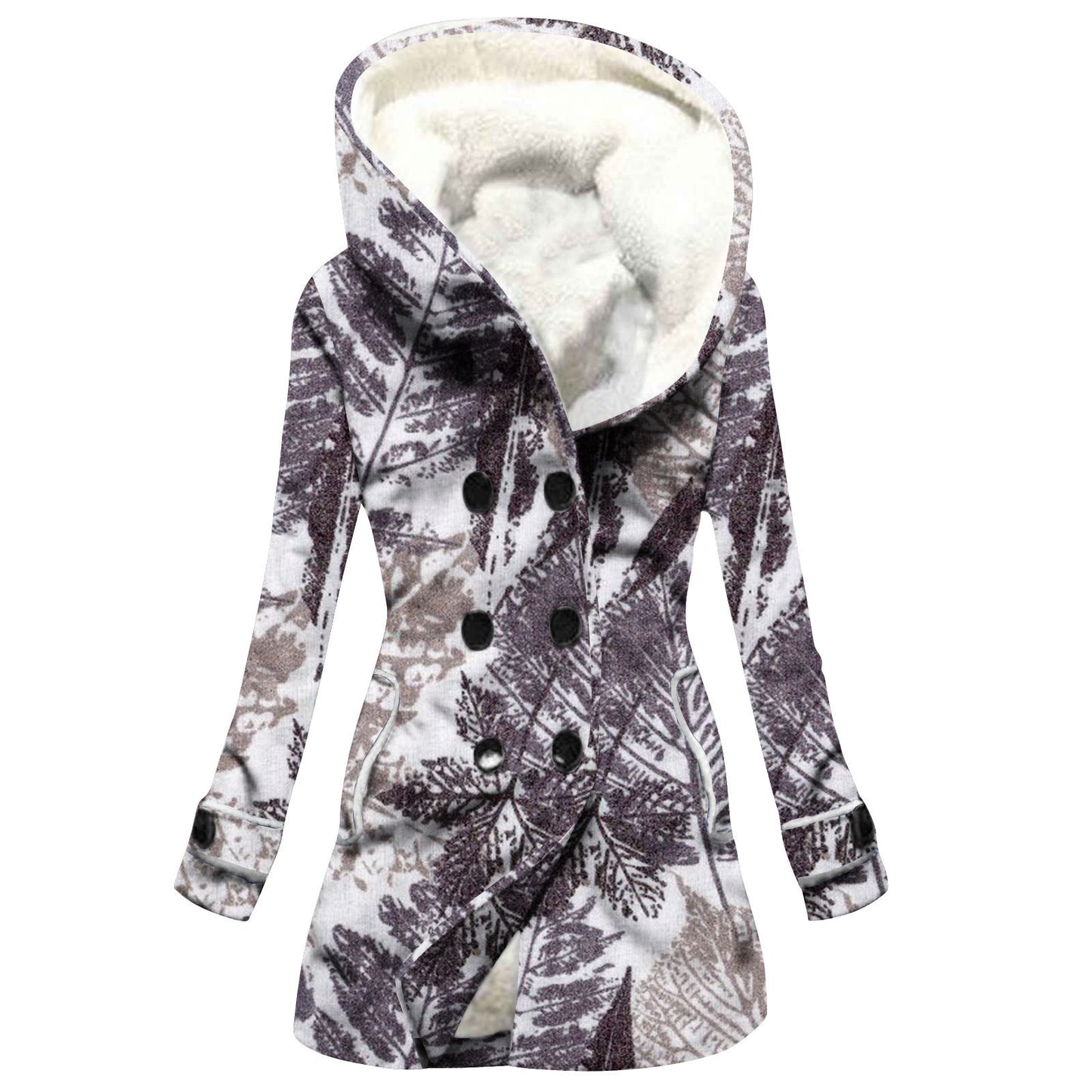 Women's Windbreaker Winter Thickened Stitching Floral Hooded