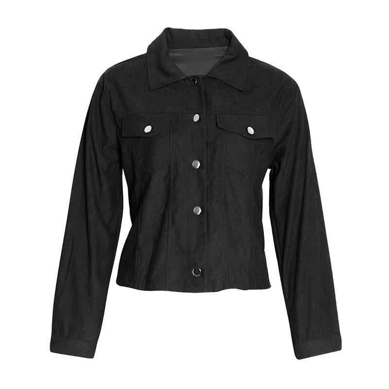 Women's Corduroy Long Sleeve Jacket - Casual Button-Up Coat With Flap Pockets, Fall & Spring Fashion Outerwear - fizzle