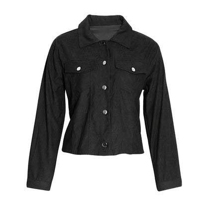 Women's Corduroy Long Sleeve Jacket - Casual Button-Up Coat With Flap Pockets, Fall & Spring Fashion Outerwear - fizzle