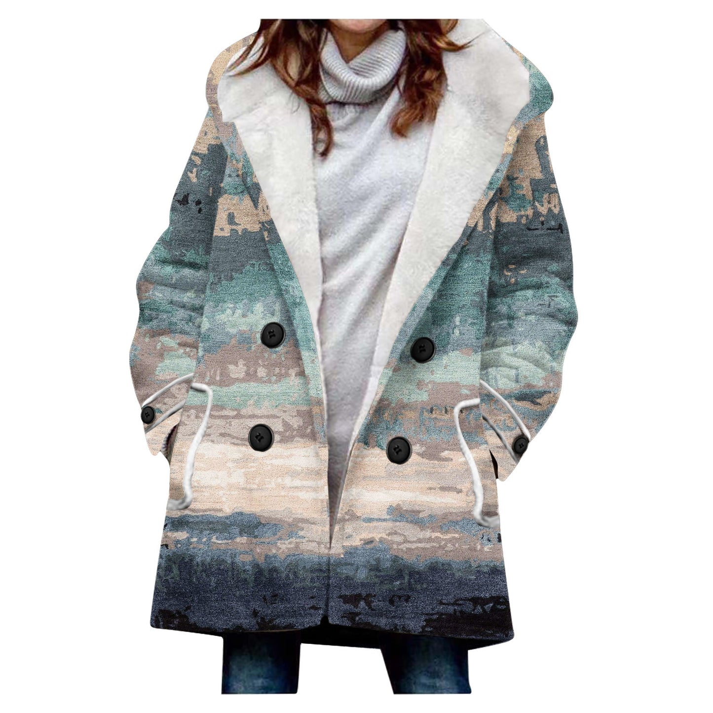 Women's Windbreaker Winter Thickened Stitching Floral Hooded