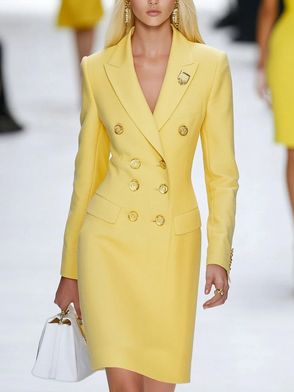 Elegant Tailored Blazer-collar Waist-cinched Sheath Dress - fizzle