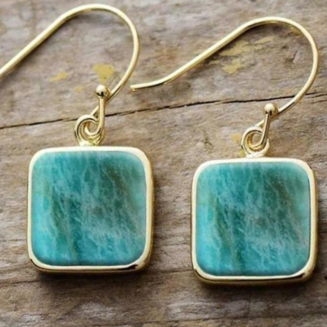 Amazonite Titanium Steel Square Eardrops Earrings - fizzle