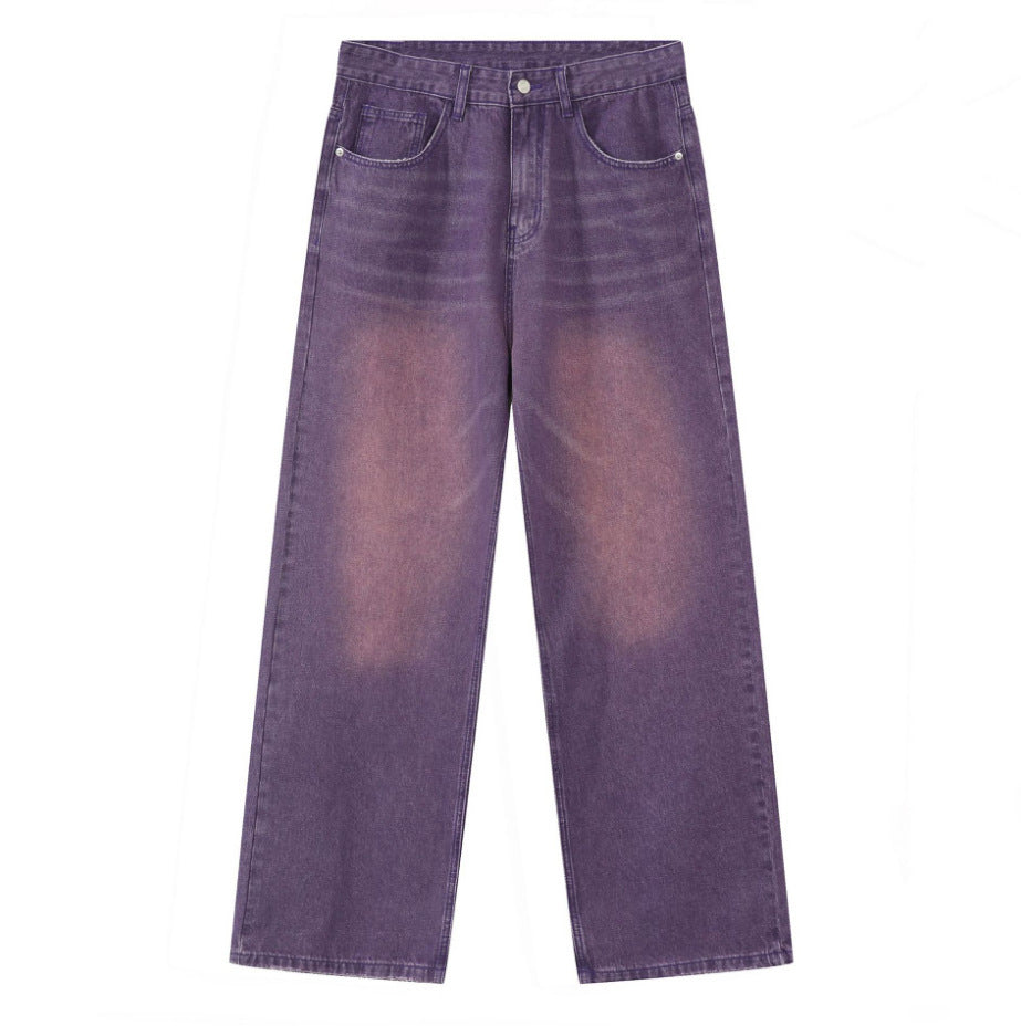 New American-style Retro Retro Gradient Purple Loose Wide-leg Jeans For Men And Women - fizzle