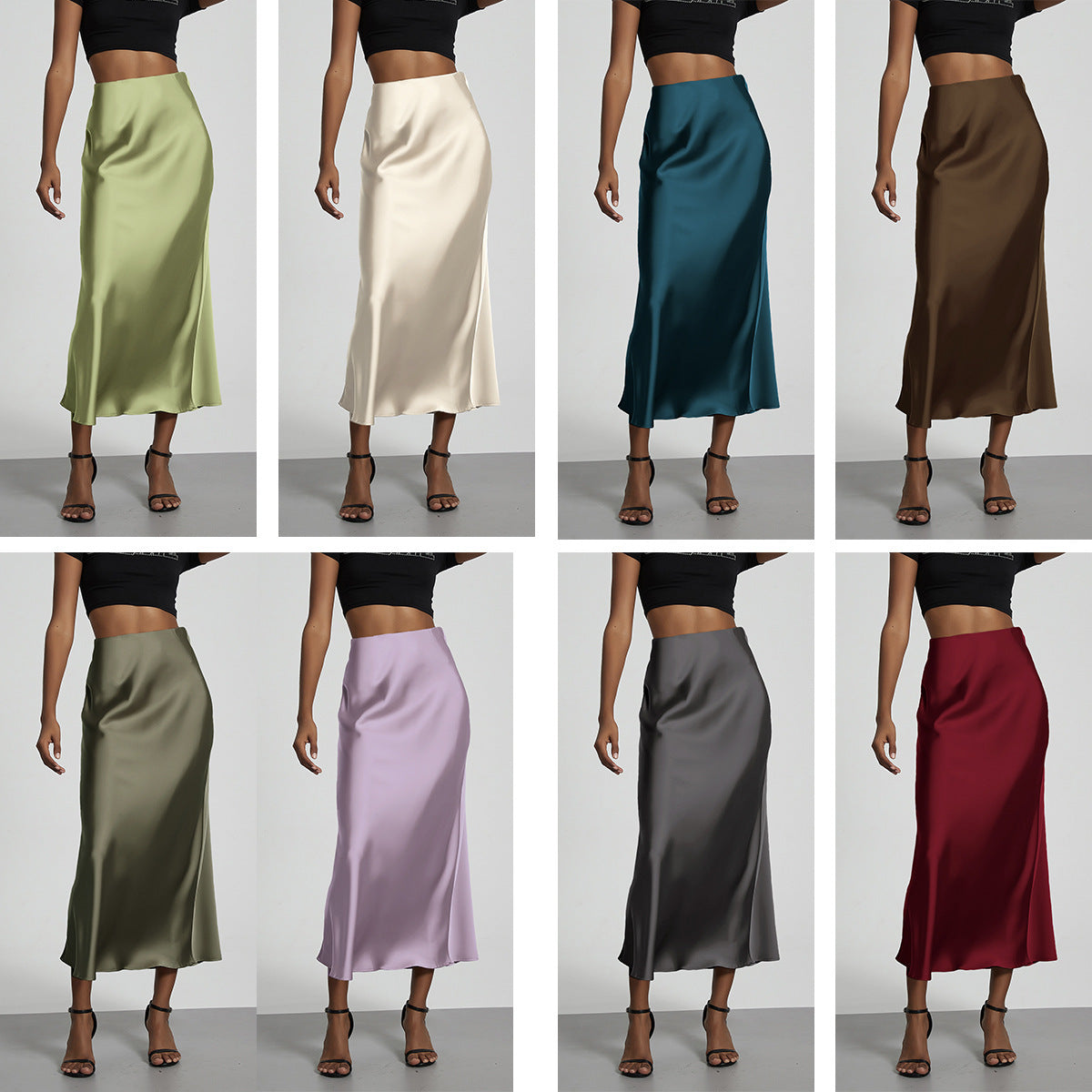 European And American Style Elegant Texture Satin Slimming Straight Mid-length Skirt - fizzle