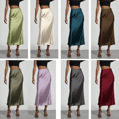 European And American Style Elegant Texture Satin Slimming Straight Mid-length Skirt - fizzle