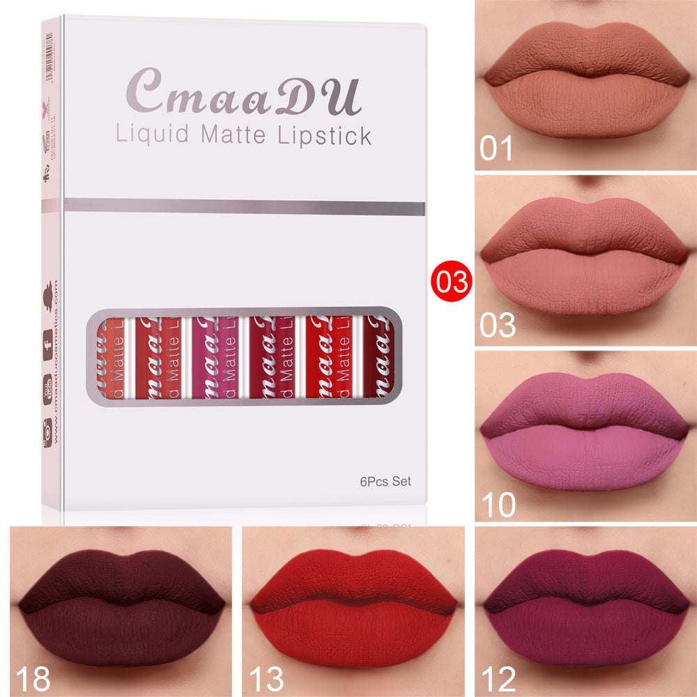 6 Boxes Of Matte Non-stick Cup Waterproof Lipstick Long Lasting Lip Gloss - fizzle