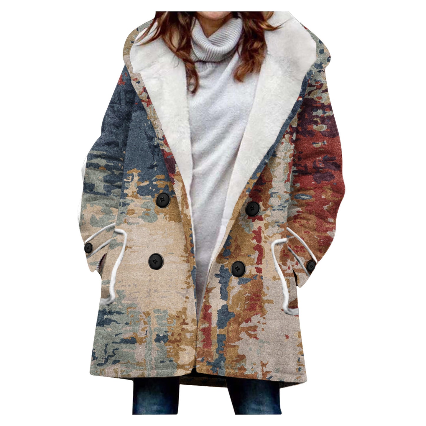 Women's Windbreaker Winter Thickened Stitching Floral Hooded