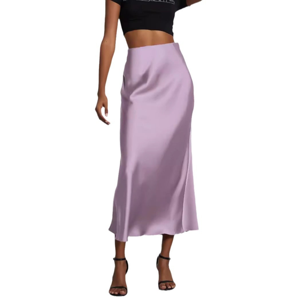 European And American Style Elegant Texture Satin Slimming Straight Mid-length Skirt - fizzle