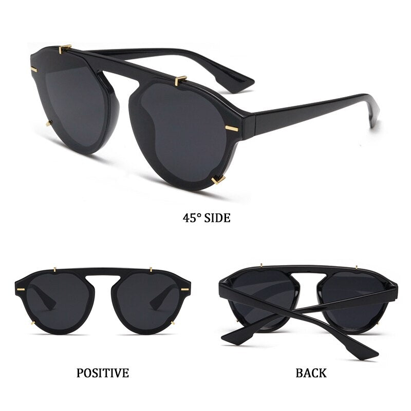 Ladies sunglasses new wave retro Korean version round frog mirror big box sunglasses - fizzle