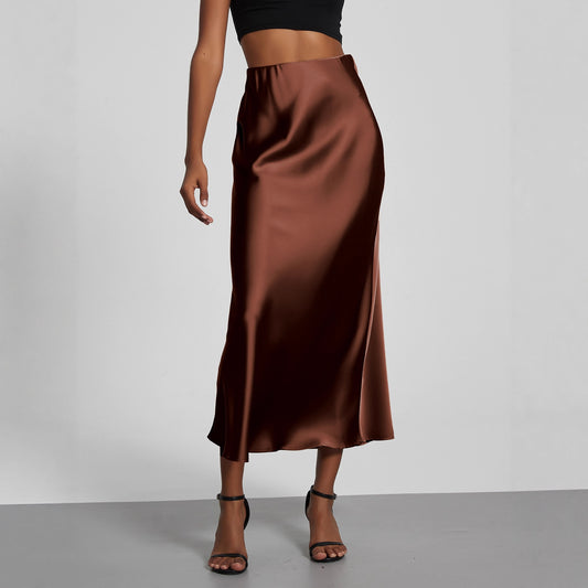 European And American Style Elegant Texture Satin Slimming Straight Mid-length Skirt - fizzle