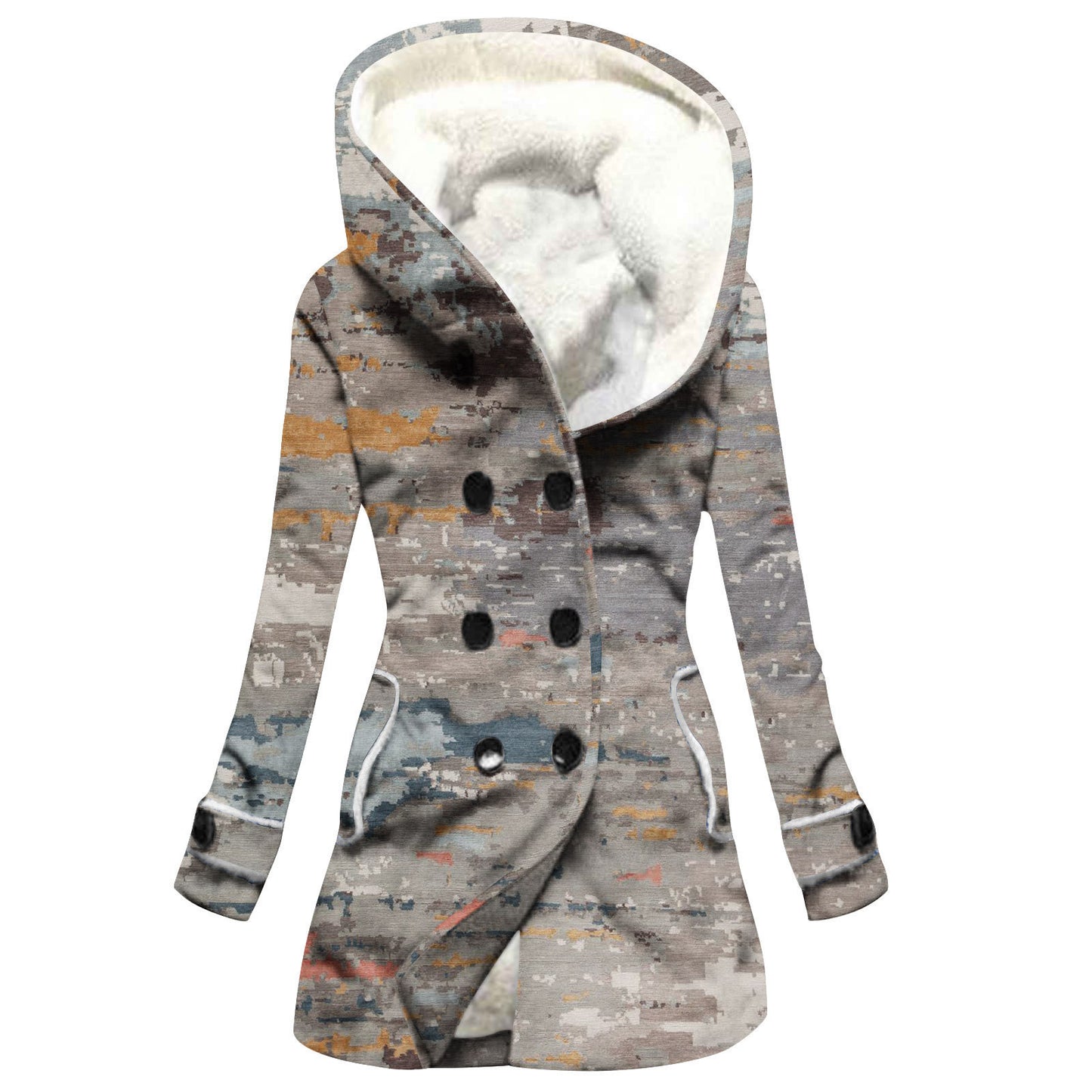 Women's Windbreaker Winter Thickened Stitching Floral Hooded