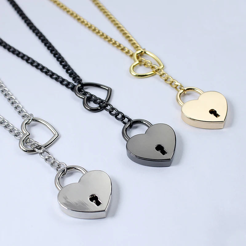 New Slip Chain Necklace  Cuban Long Necklace Adjustable Heart Shaped Lock Core With Key