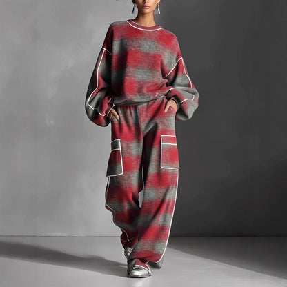 Womend Street Style Distressed Plaid Pantsuit With Contrasting Piping - fizzle
