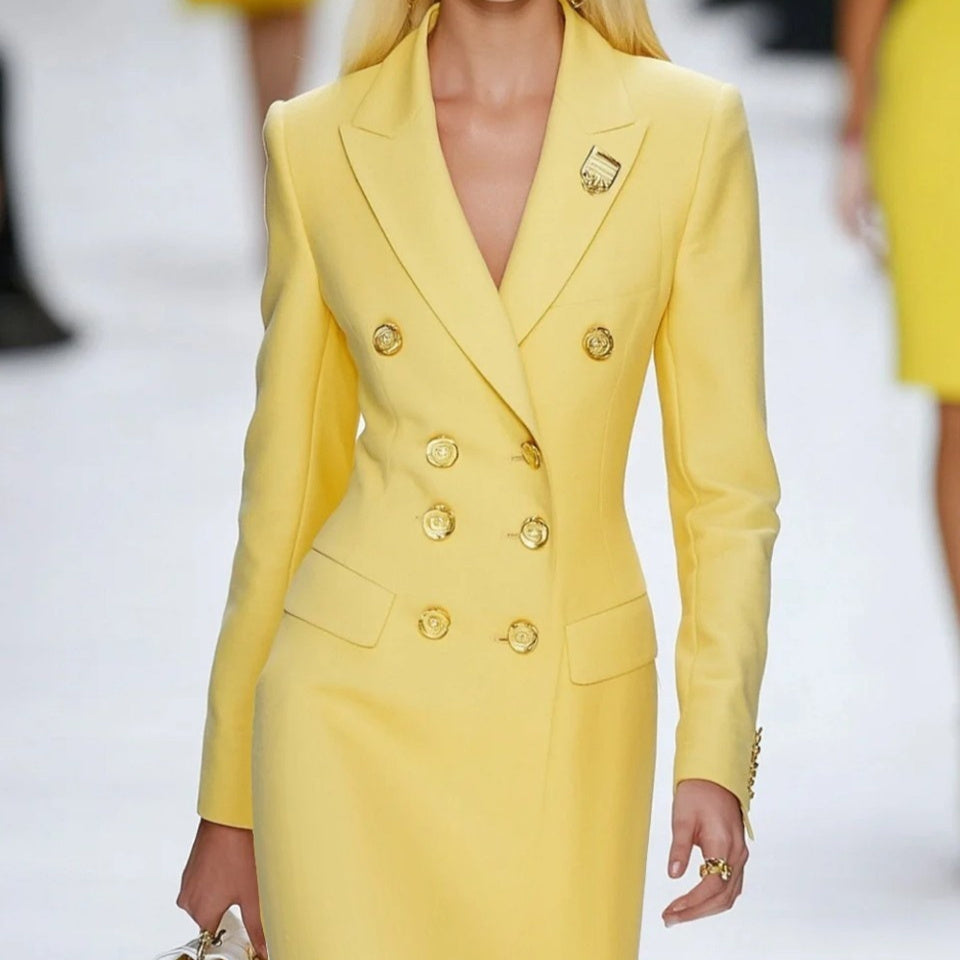 Elegant Tailored Blazer-collar Waist-cinched Sheath Dress - fizzle