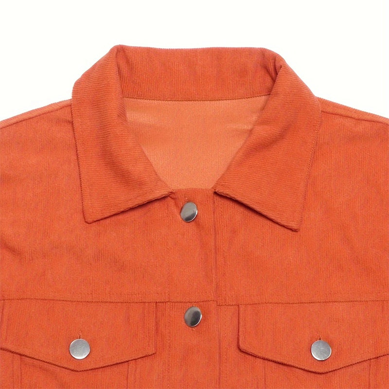 Women's Corduroy Long Sleeve Jacket - Casual Button-Up Coat With Flap Pockets, Fall & Spring Fashion Outerwear - fizzle