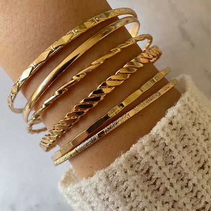 Bohemian Metal Chain Bracelet Set For Women Geometric Gold Color Thick Link Chain Open Bangle Female Fashion Jewelry - fizzle