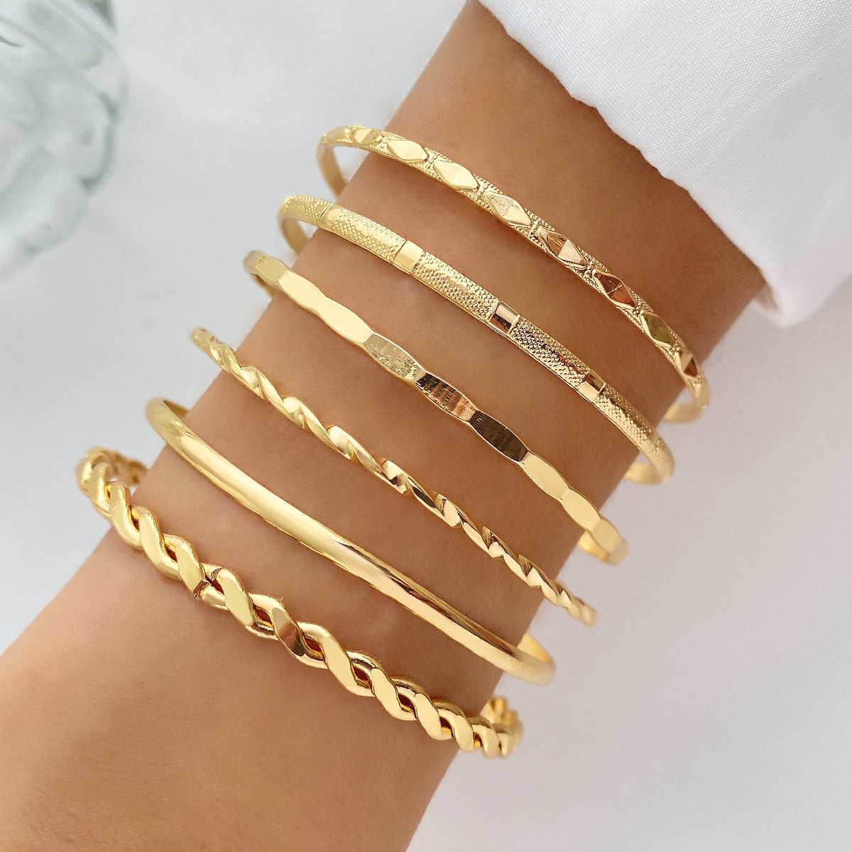 Bohemian Metal Chain Bracelet Set For Women Geometric Gold Color Thick Link Chain Open Bangle Female Fashion Jewelry - fizzle