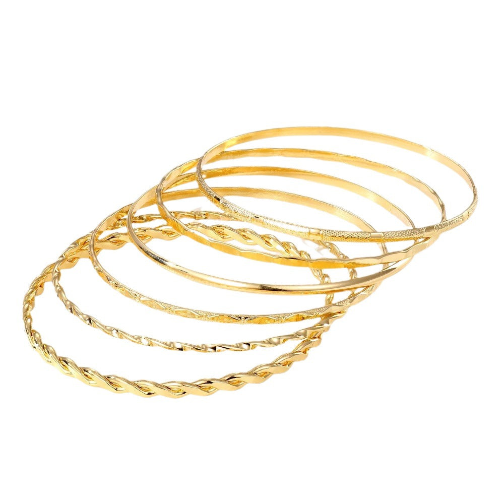 Bohemian Metal Chain Bracelet Set For Women Geometric Gold Color Thick Link Chain Open Bangle Female Fashion Jewelry - fizzle