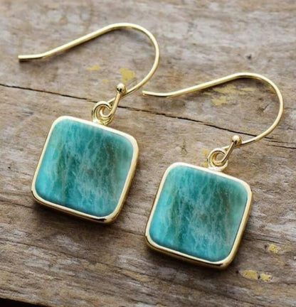 Amazonite Titanium Steel Square Eardrops Earrings - fizzle