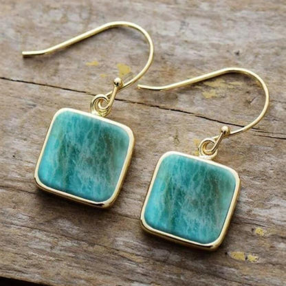 Amazonite Titanium Steel Square Eardrops Earrings - fizzle