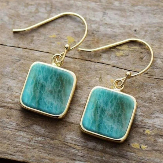 Amazonite Titanium Steel Square Eardrops Earrings - fizzle