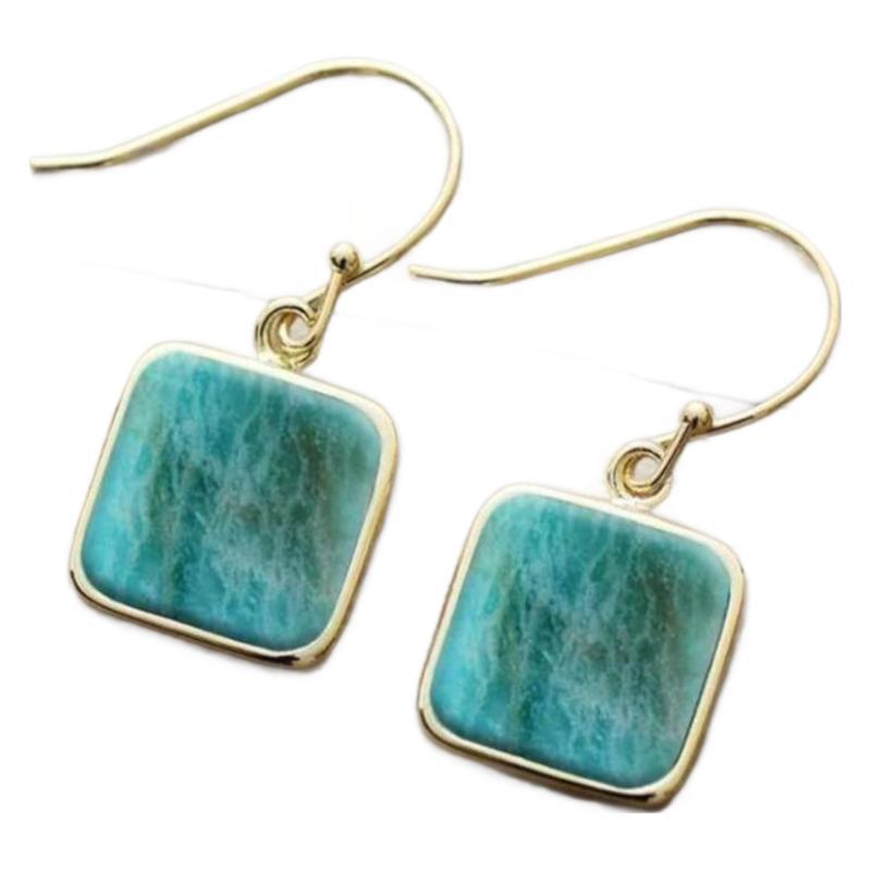 Amazonite Titanium Steel Square Eardrops Earrings - fizzle