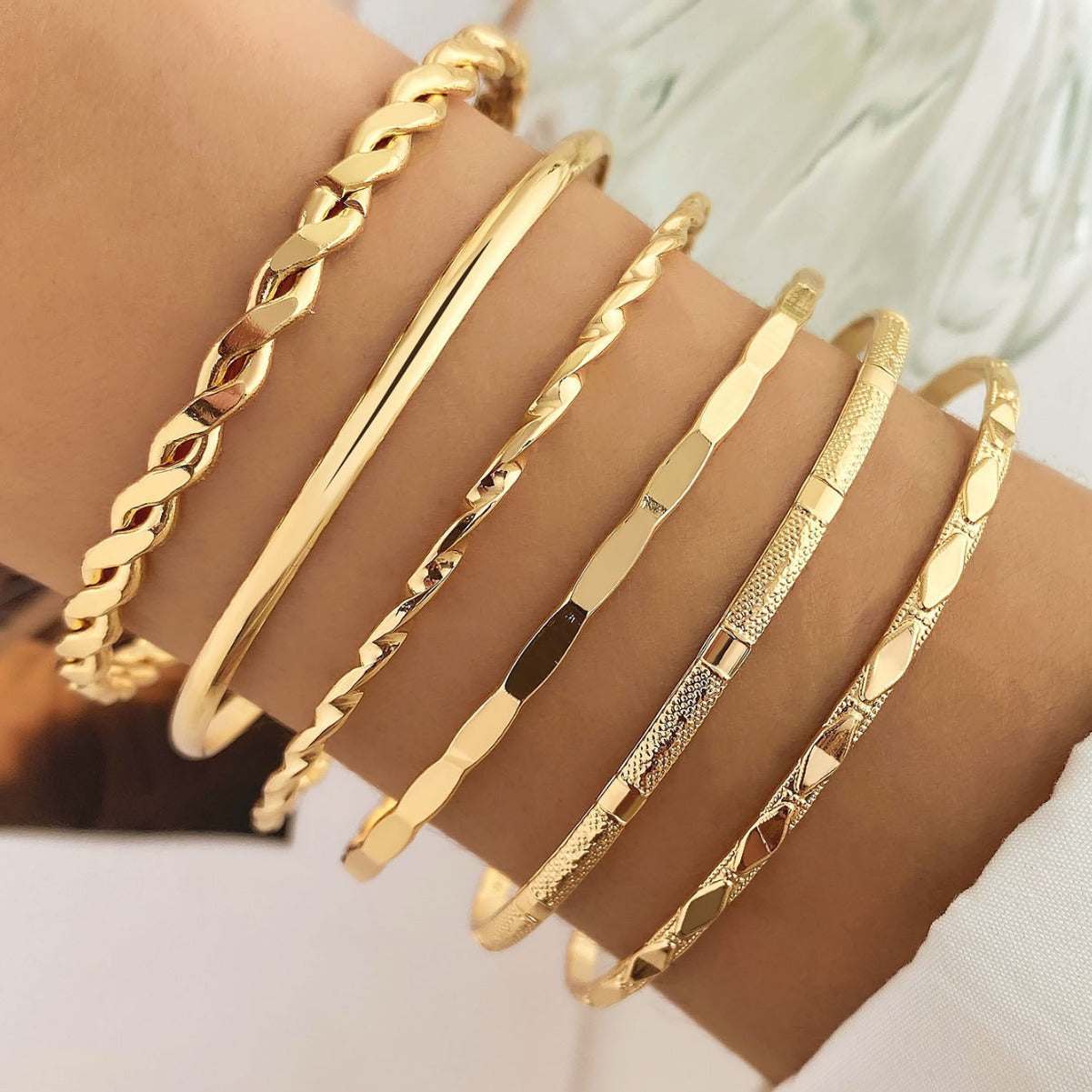 Bohemian Metal Chain Bracelet Set For Women Geometric Gold Color Thick Link Chain Open Bangle Female Fashion Jewelry - fizzle