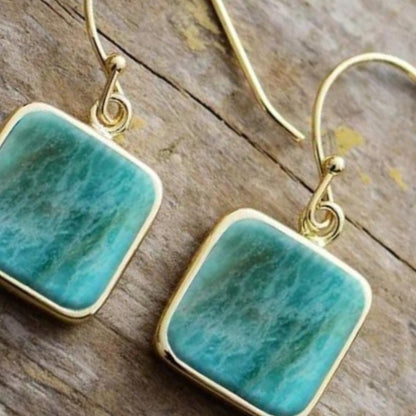 Amazonite Titanium Steel Square Eardrops Earrings - fizzle