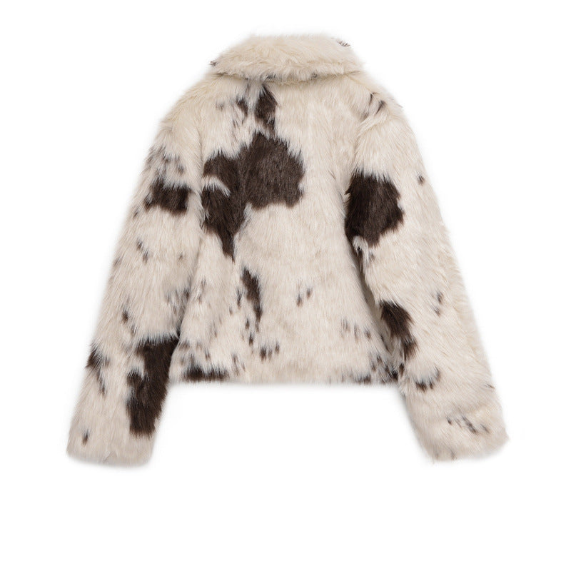 Fashion Temperament Women's Faux Fur Effect Animal Print Coat - fizzle