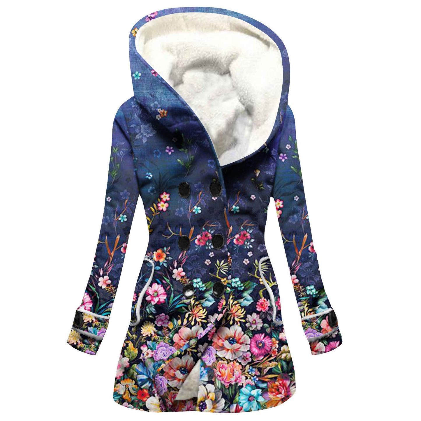 Women's Windbreaker Winter Thickened Stitching Floral Hooded