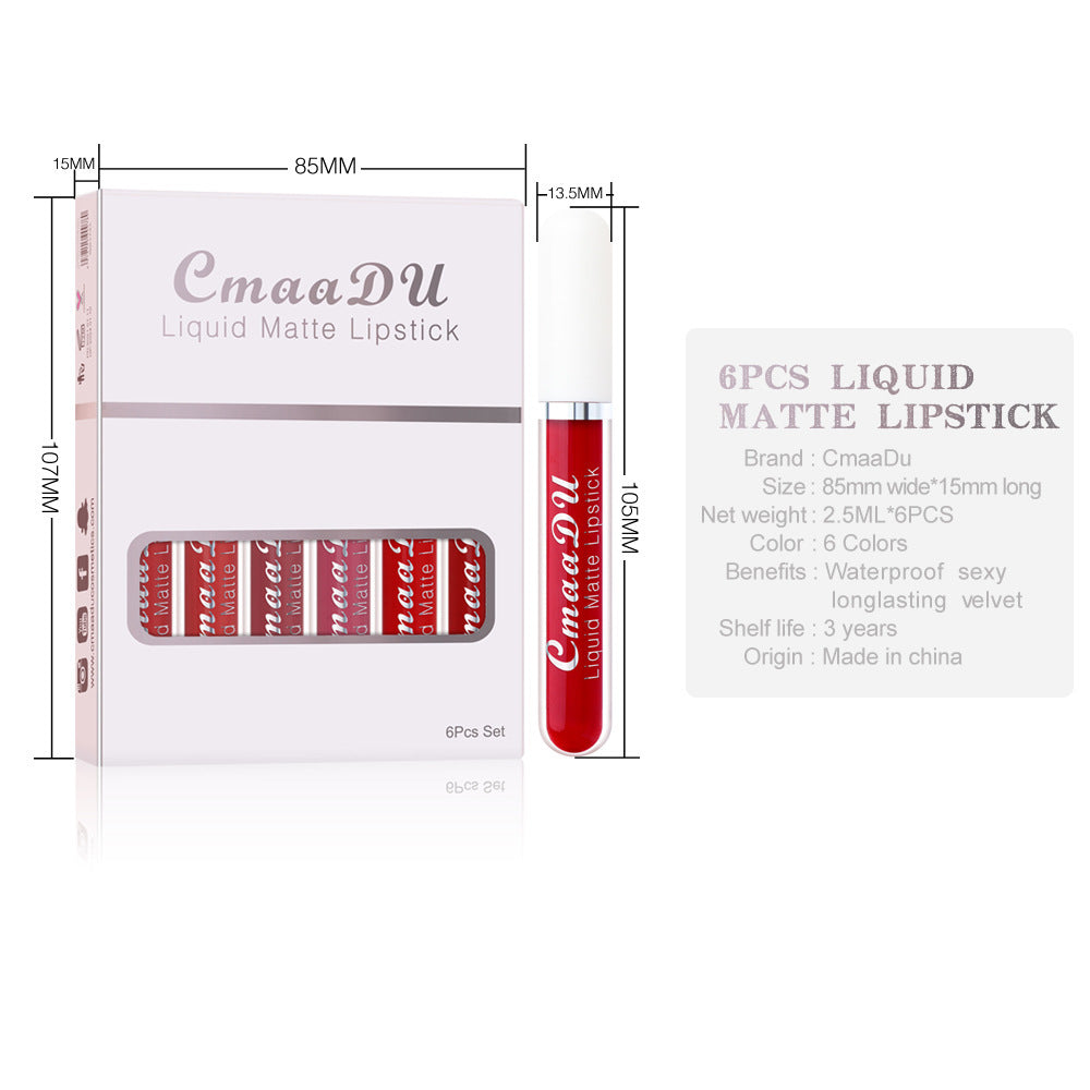 6 Boxes Of Matte Non-stick Cup Waterproof Lipstick Long Lasting Lip Gloss - fizzle