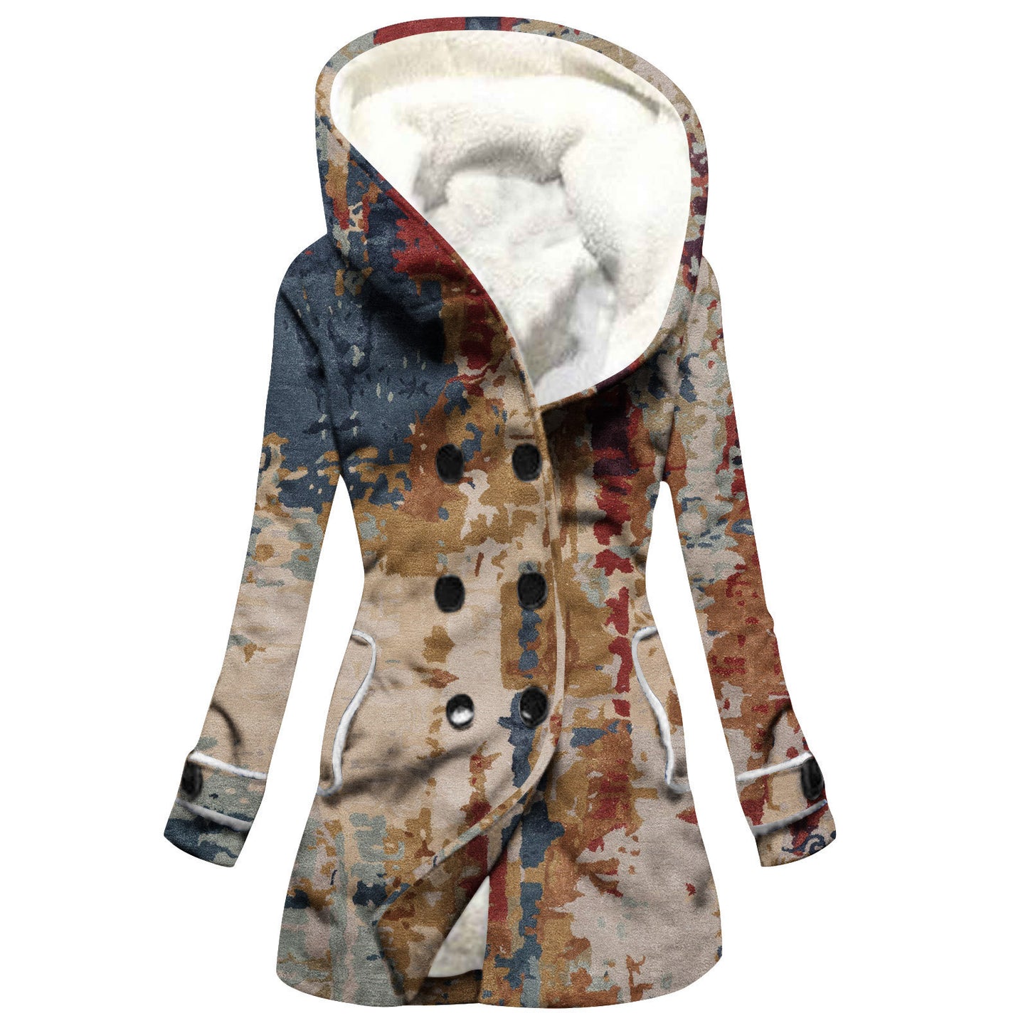 Women's Windbreaker Winter Thickened Stitching Floral Hooded