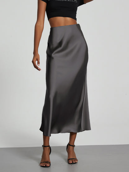 European And American Style Elegant Texture Satin Slimming Straight Mid-length Skirt - fizzle