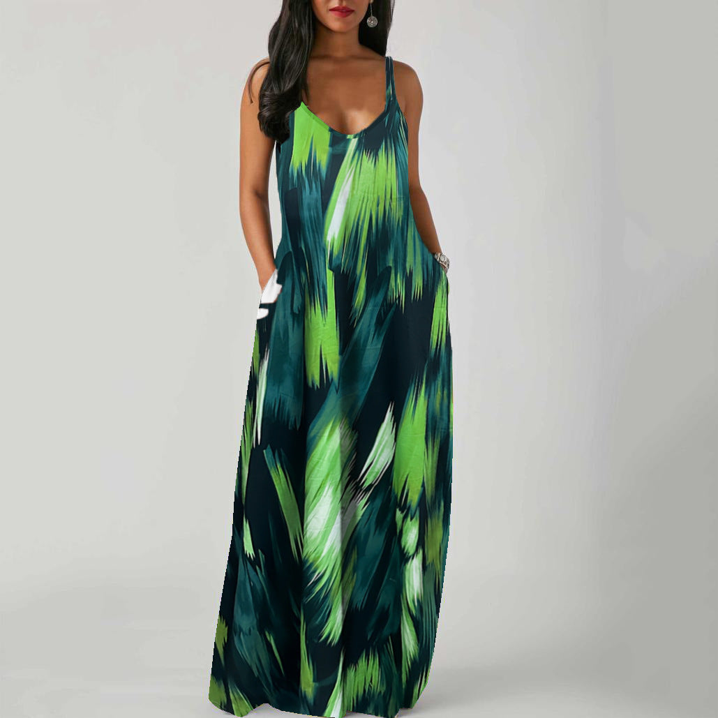 Strap-style Pocket-printed Dress