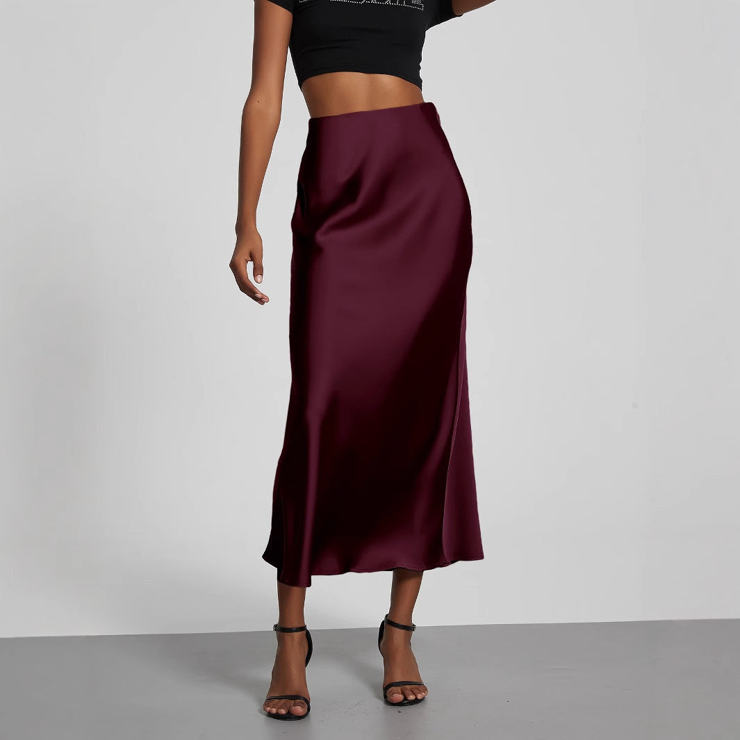 European And American Style Elegant Texture Satin Slimming Straight Mid-length Skirt - fizzle