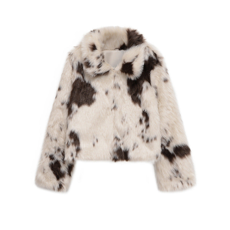 Fashion Temperament Women's Faux Fur Effect Animal Print Coat - fizzle