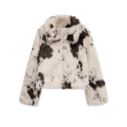 Fashion Temperament Women's Faux Fur Effect Animal Print Coat - fizzle