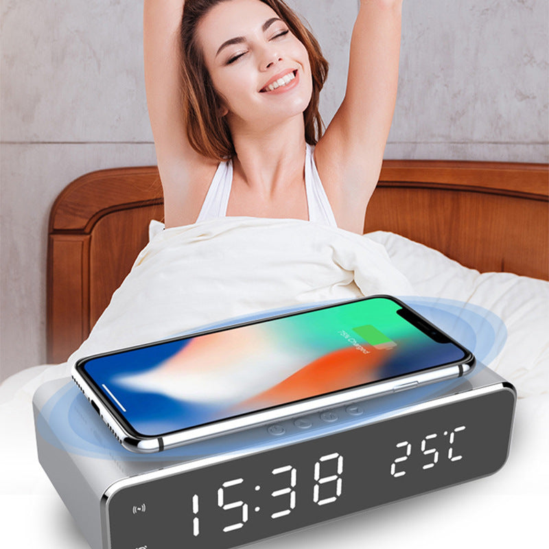 LED Electric Alarm Clock With Wireless Charger Desktop Digital Despertador Thermometer Clock HD Mirror Clock Watch Table Decor - fizzle