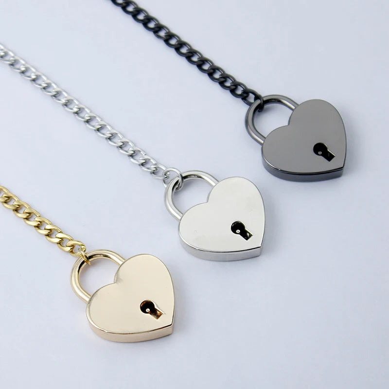 New Slip Chain Necklace  Cuban Long Necklace Adjustable Heart Shaped Lock Core With Key