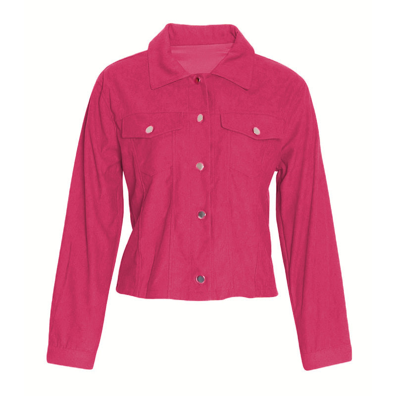 Women's Corduroy Long Sleeve Jacket - Casual Button-Up Coat With Flap Pockets, Fall & Spring Fashion Outerwear - fizzle
